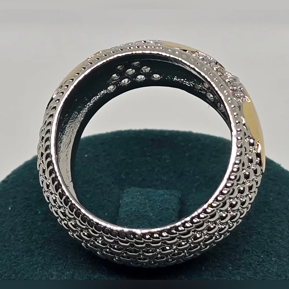 Gold & Silver Clover Accent  Wide Band Ring - Women Jewelry